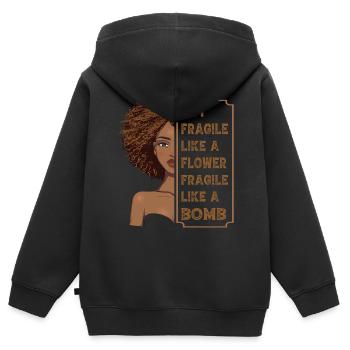 Pas fragile comme une fleur fragile comme une bombe - Sweat Premium à capuche zippé enfant bio - noir - Dos - AI Model Kid Male (0cm)