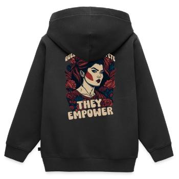 Königinnen treten nicht an, sie ermächtigen - Kinder Premium Organic Zip Hoodie - Schwarz - Hinten - AI Model Kid Male (0cm)