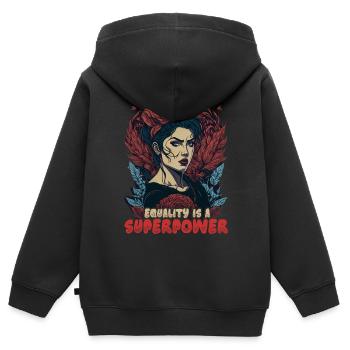 Gleichheit ist eine Superkraft - Kinder Premium Organic Zip Hoodie - Schwarz - Hinten - AI Model Kid Male (0cm)