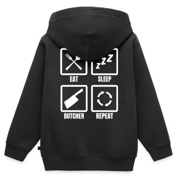 Eat Sleep Butcher Répéter - Sweat Premium à capuche zippé enfant bio - noir - Dos - AI Model Kid Male (0cm)