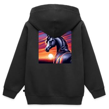 Arabische Pferdezeichnung - Kinder Premium Organic Zip Hoodie - Schwarz - Hinten - AI Model Kid Male (0cm)