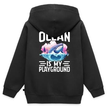 Der Ozean ist mein Spielplatz - Kinder Premium Organic Zip Hoodie - Schwarz - Hinten - AI Model Kid Male (0cm)