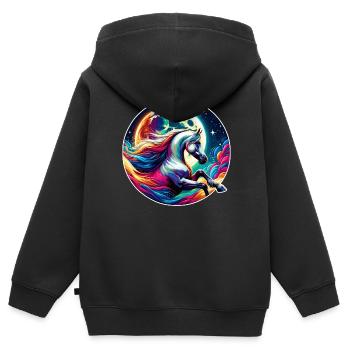 Arabische Pferdekunst - Kinder Premium Organic Zip Hoodie - Schwarz - Hinten - AI Model Kid Male (0cm)
