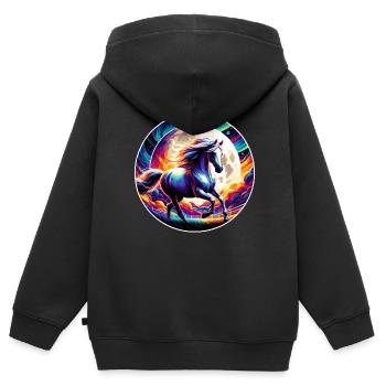 Arabische Pferdekunst - Kinder Premium Organic Zip Hoodie - Schwarz - Hinten - AI Model Kid Male (0cm)