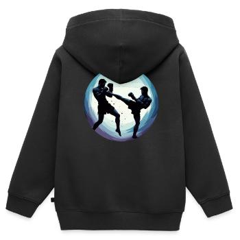 Combattants de Muay Thaï - Sweat Premium à capuche zippé enfant bio - noir - Dos - AI Model Kid Male (0cm)