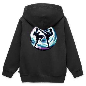 Combattants de Muay Thaï - Sweat Premium à capuche zippé enfant bio - noir - Dos - AI Model Kid Male (0cm)