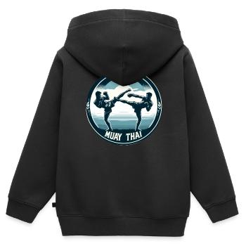Combattants de Muay Thaï - Sweat Premium à capuche zippé enfant bio - noir - Dos - AI Model Kid Male (0cm)