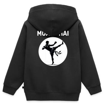 Combattant de Muay Thaï - Sweat Premium à capuche zippé enfant bio - noir - Dos - AI Model Kid Male (0cm)