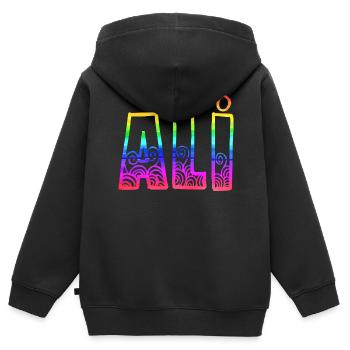L’arc-en-ciel d’Ali R - Sweat Premium à capuche zippé enfant bio - noir - Dos - AI Model Kid Male (0cm)