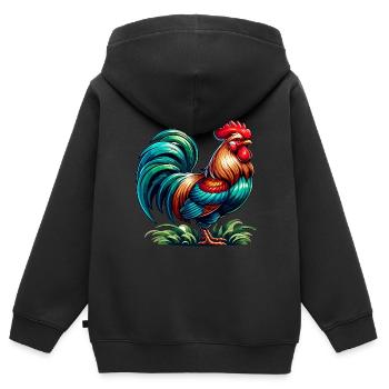 Belle image de coq - Sweat Premium à capuche zippé enfant bio - noir - Dos - AI Model Kid Male (0cm)