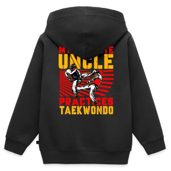 Mein Lieblingsonkel trainiert Taekwondo - Kinder Premium Organic Zip Hoodie - Schwarz - Hinten - AI Model Kid Male (0cm)