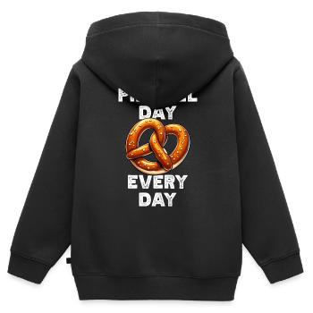 Citation de bretzel Cadeaux de bretzel - Journée du bretzel - Sweat Premium à capuche zippé enfant bio - noir - Dos - AI Model Kid Male (0cm)