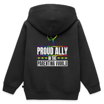 Gay Pride Fiers Parents Fils Gay - Sweat Premium à capuche zippé enfant bio - noir - Dos - AI Model Kid Male (0cm)