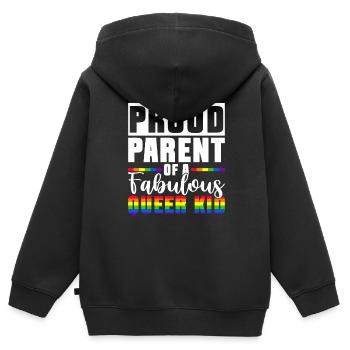 Gay Pride Fiers Parents Fils Gay - Sweat Premium à capuche zippé enfant bio - noir - Dos - AI Model Kid Male (0cm)