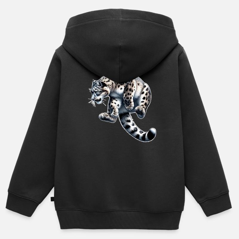 Schneeleopard Leopard Weißer Leopard - Kinder Premium Organic Zip Hoodie - Schwarz