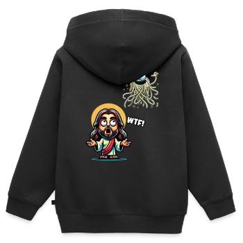 Drôle d’athée Jésus Noël - Sweat Premium à capuche zippé enfant bio - noir - Dos - AI Model Kid Male (0cm)