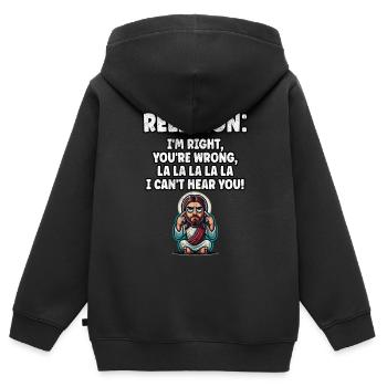 Lustiger Anti-Religions-Atheist-Agnostiker - Kinder Premium Organic Zip Hoodie - Schwarz - Hinten - AI Model Kid Male (0cm)