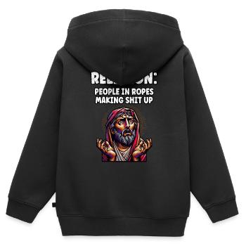 Lustiger Anti-Religions-Atheist-Agnostiker - Kinder Premium Organic Zip Hoodie - Schwarz - Hinten - AI Model Kid Male (0cm)