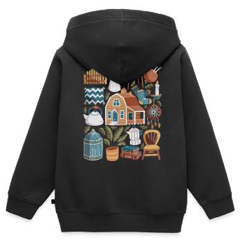 Cottage Maison de Campagne Hygge - Sweat Premium à capuche zippé enfant bio - noir - Dos - AI Model Kid Male (0cm)