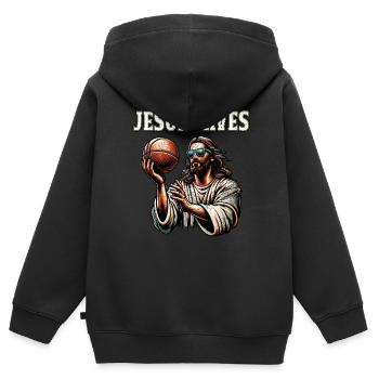 Funny Jump Shot Jesus Christian Basketball Gift - Kids Premium Organic Zip-up Hoodie - black - Back - AI Model Kid Male (0cm)