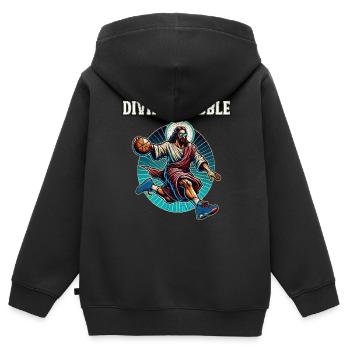 Lustiges Dribbling Jesus Christian Basketball Geschenk - Kinder Premium Organic Zip Hoodie - Schwarz - Hinten - AI Model Kid Male (0cm)