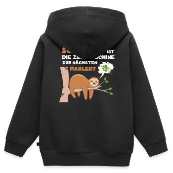 Schlafen ist d. Zeitmaschine zur nächsten Mahlzeit - Kinder Premium Organic Zip Hoodie - Schwarz - Hinten - AI Model Kid Male (0cm)