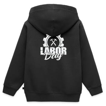 Labor Day in den USA - Kinder Premium Organic Zip Hoodie - Schwarz - Hinten - AI Model Kid Male (0cm)
