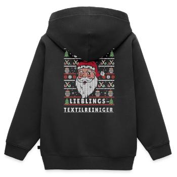 Noël moche LE FAVORI DU PÈRE NOËL Nettoyant textile - Sweat Premium à capuche zippé enfant bio - noir - Dos - AI Model Kid Male (0cm)