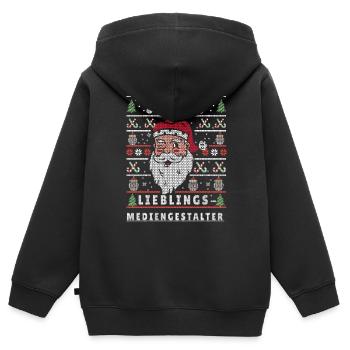 Ugly Weihnachten SANTAS LIEBLINGS Mediengestalter - Kinder Premium Organic Zip Hoodie - Schwarz - Hinten - AI Model Kid Male (0cm)
