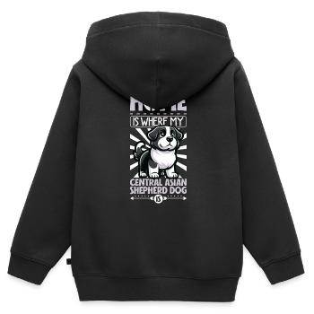Accueil - Ovcharka d’Asie centrale - Sweat Premium à capuche zippé enfant bio - noir - Dos - AI Model Kid Male (0cm)