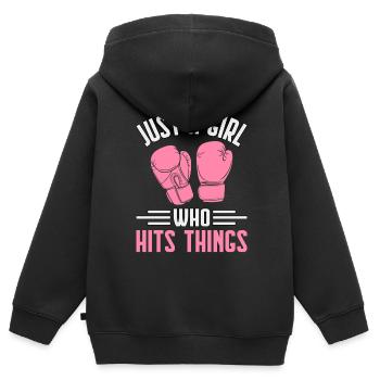 Juste une fille qui frappe des choses - Sweat Premium à capuche zippé enfant bio - noir - Dos - AI Model Kid Male (0cm)