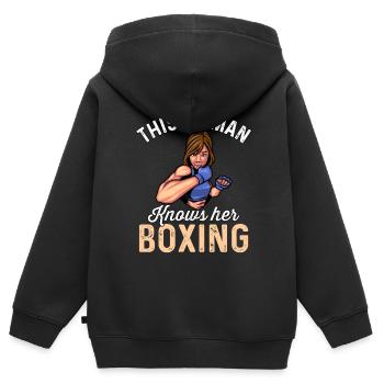 Diese Frau kennt ihr Boxen - Kinder Premium Organic Zip Hoodie - Schwarz - Hinten - AI Model Kid Male (0cm)