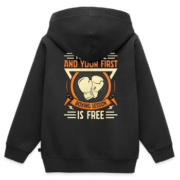 Touchez-moi et votre première leçon de boxe est gratuite - Sweat Premium à capuche zippé enfant bio - noir - Dos - AI Model Kid Male (0cm)