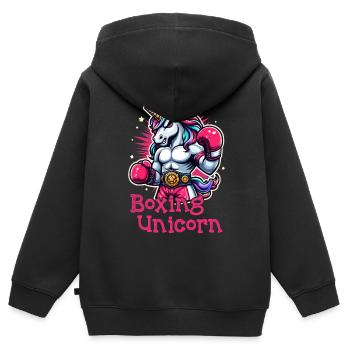Boxen Einhorn - Kinder Premium Organic Zip Hoodie - Schwarz - Hinten - AI Model Kid Male (0cm)