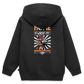 Accueil - German Pinscher - Sweat Premium à capuche zippé enfant bio - noir - Dos - AI Model Kid Male (0cm)