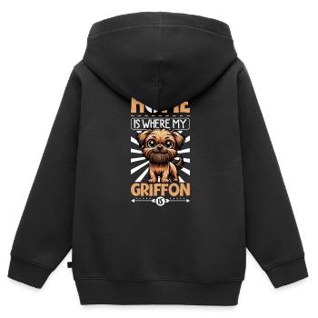 Accueil - Griffon Bruxellois - Sweat Premium à capuche zippé enfant bio - noir - Dos - AI Model Kid Male (0cm)