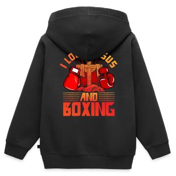J’aime Jésus et la boxe - Sweat Premium à capuche zippé enfant bio - noir - Dos - AI Model Kid Male (0cm)