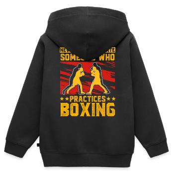 Ne sous-estimez jamais quelqu’un qui pratique la boxe - Sweat Premium à capuche zippé enfant bio - noir - Dos - AI Model Kid Male (0cm)