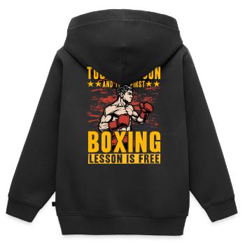 Touch my Son und Ihre erste Boxstunde ist kostenlos - Kinder Premium Organic Zip Hoodie - Schwarz - Hinten - AI Model Kid Male (0cm)