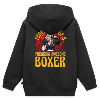 Fière épouse d’un boxeur génial - Sweat Premium à capuche zippé enfant bio - noir - Dos - AI Model Kid Male (0cm)