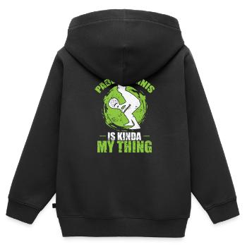 Le padel, c’est un peu mon truc - Sweat Premium à capuche zippé enfant bio - noir - Dos - AI Model Kid Male (0cm)