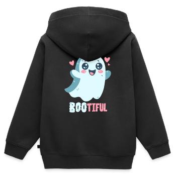 Geister-Wortwitz - Bootiful - Buh! - Kinder Premium Organic Zip Hoodie - Schwarz - Hinten - AI Model Kid Male (0cm)