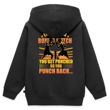 Das Leben ist wie ein Boxkampf, du wirst geschlagen, also - Kinder Premium Organic Zip Hoodie - Schwarz - Hinten - AI Model Kid Male (0cm)