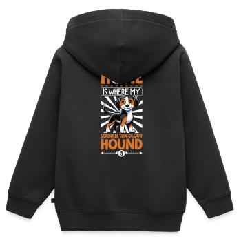 Zuhause - Dreifarbiger Serbischer Laufhund - Kinder Premium Organic Zip Hoodie - Schwarz - Hinten - AI Model Kid Male (0cm)