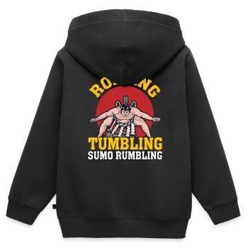 Roulement Tumbling Sumo Grondement - Sweat Premium à capuche zippé enfant bio - noir - Dos - AI Model Kid Male (0cm)