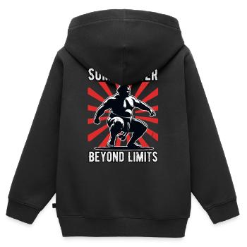 Sumo-Kraft jenseits der Grenzen - Kinder Premium Organic Zip Hoodie - Schwarz - Hinten - AI Model Kid Male (0cm)
