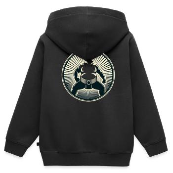 Sumo - Kinder Premium Organic Zip Hoodie - Schwarz - Hinten - AI Model Kid Male (0cm)