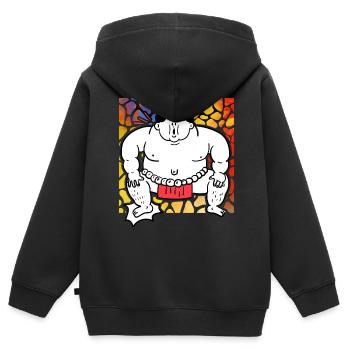 Sumo - Kinder Premium Organic Zip Hoodie - Schwarz - Hinten - AI Model Kid Male (0cm)
