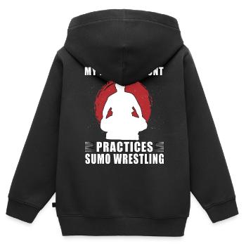 Meine Lieblingstante trainiert Sumo-Ringer - Kinder Premium Organic Zip Hoodie - Schwarz - Hinten - AI Model Kid Male (0cm)