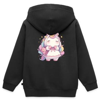 Licorne Kawaii Japonais - Sweat Premium à capuche zippé enfant bio - noir - Dos - AI Model Kid Male (0cm)